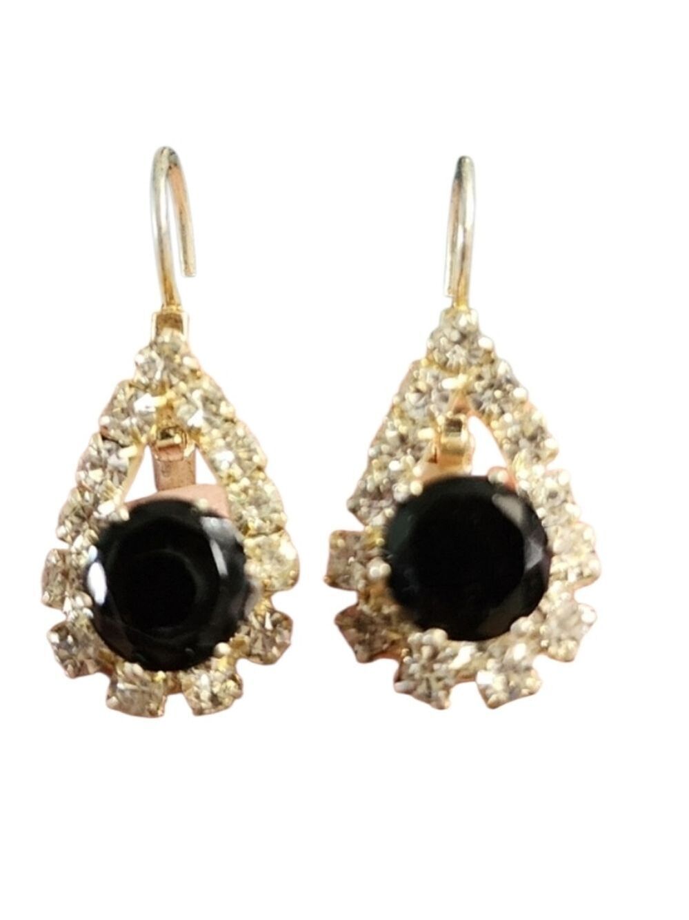 Black and Goldtone Teardrop Earrings Elegant